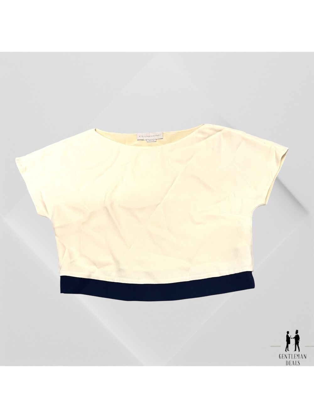 Stella McCartney Cream Crepe 40 IT 19.5x18 Rayon blend Top Tshirt Ivory Navy - Picture 2 of 12